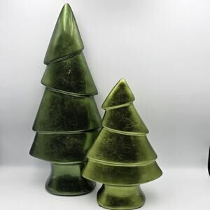Vtg Pier 1 Imports Metallic Green Ceramic Christmas Pine Tree Decor
